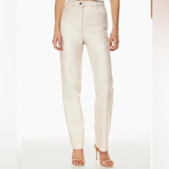 Aritzia Wilfred Melina Wide Leg High Waisted White Pleather Pants Size 0 - Picture 1 of 11